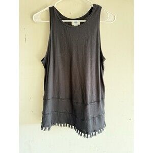 NEW Old Navy Crochet Tank Top Medium Tall MT Black Sleeveless Boho Fringe